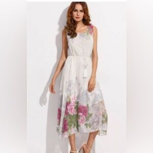 Satin Floral White and Pink Dress